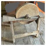 Antique Primitive Wooden Grinding Wheel Stone 29ï¿½
