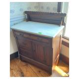 Antique Eastlake Walnut Marble Top Washstand