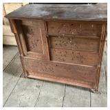 Antique Punch Carved Wood Dresser Commode
