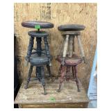 Four Antique Wooden Swivel Piano Stools
