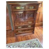 Antique Eastlake Walnut 5 Drawer Locking Cabinet