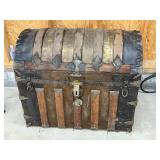Antique Camelback Wood And Metal Steamer Trunk