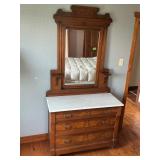 Antique Eastlake Walnut Marble Top Dresser