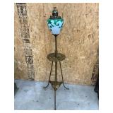 Antique Brass Floor Parlor Kerosene Oil Lamp