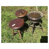 Trio of Antique Wooden Piano Stools