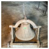 Antique Cast Iron Farm Bell on Wheeled Base