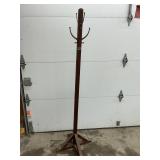 Vintage Wooden Coat Rack With Brass Hooks