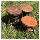 Trio of Antique Wooden Piano Stools