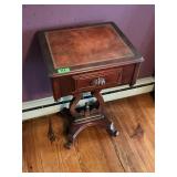 Vintage Leather Top Lyre Base End Table