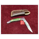 Damascus Steel Folding Knife with Sheath