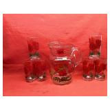 Vintage Hybrid Tea Rose Glass Pitcher and Tumblers