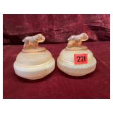 Frosted Pink Glass Bulldog Powder Box Lot