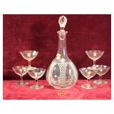 Antique Diamond Cut Glass Decanter & Glasses