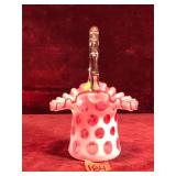 Vintage Fenton Style Cranberry Coin Dot Basket
