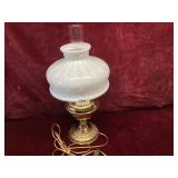 Vintage Brass Finish Milk Glass Hurricane Lamp