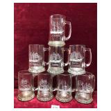 Vintage Sailing Vessel Etched Glass Mugs