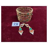 Gold Tone Multi Stone Cuff and Earring Set