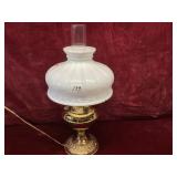 Vintage Brass Finish Milk Glass Hurricane Lamp