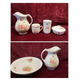 Antique Floral Wash Basin and Pitcher Set