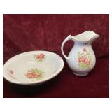 Vintage Floral Ceramic Pitcher and Basin Set