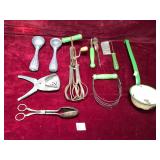 Antique Kitchen Utensils, Olive Green