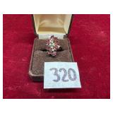 Vintage Sterling Silver Ruby Style Cluster Ring