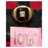 Vintage Men 10K Gold Onyx and Diamond Ring