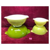 Four Vintage Pyrex Verde Cinderella Mixing Bowls