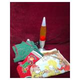 Lava Lamp and Vintage Christmas Linens Lot