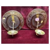 Vintage Amber Pressed Glass Sconces