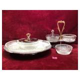 Vintage Glass Relish Tray and Condiment Caddy Set