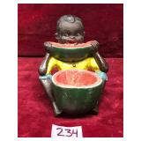 Cast Iron Boy Eating Watermelon Ashtray Match...
