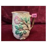 Vintage Majolica Floral Relief Pitcher