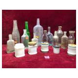 Vintage Glass Bottle and Milk Glass Jar Lot