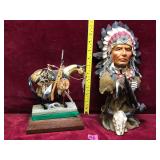 Native American Chief Bust and Painted War Horse