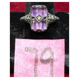 Sterling Silver Art Deco Amethyst Glass...