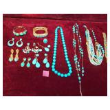 Vintage Turquoise Tone Costume Jewelry Lot