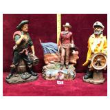 Trio of Pirate, Cowboy, and Sea Captain Statues