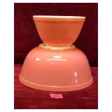 Two Vintage Pyrex Flamingo Pink Mixing Bowls
