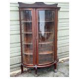 Antique Tiger Oak Curved Glass China Cabinet