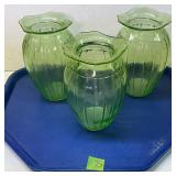 Vintage Green Depression Glass Ribbed Flower Vases