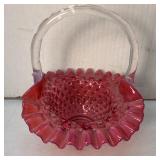 Vintage Fenton Cranberry Opalescent Hobnail Basket