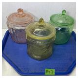 Vintage Depression Glass Lidded Canister Trio