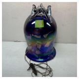 Vintage Iridescent Cobalt Hanging Glass Planter