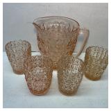 Jeannette Windsor Pink Glass Pitcher & Tumbler Lot