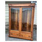 Antique Golden Oak Double Door Bookcase