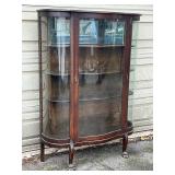 Antique Tiger Oak Curved Glass Curio Cabinet