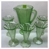 Vintage Jeannette Green Poinsettia Beverage Set