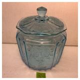 Vintage Ice Blue Depression Glass Cookie Jar