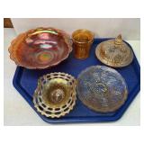 Vintage Marigold Carnival Glass Collection - 5 Pcs